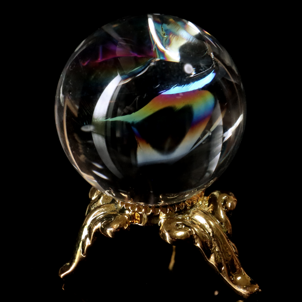 アイリスクォーツ 虹入り 天然 水晶 丸玉 台座付き レインボー パワーストーン 天然石