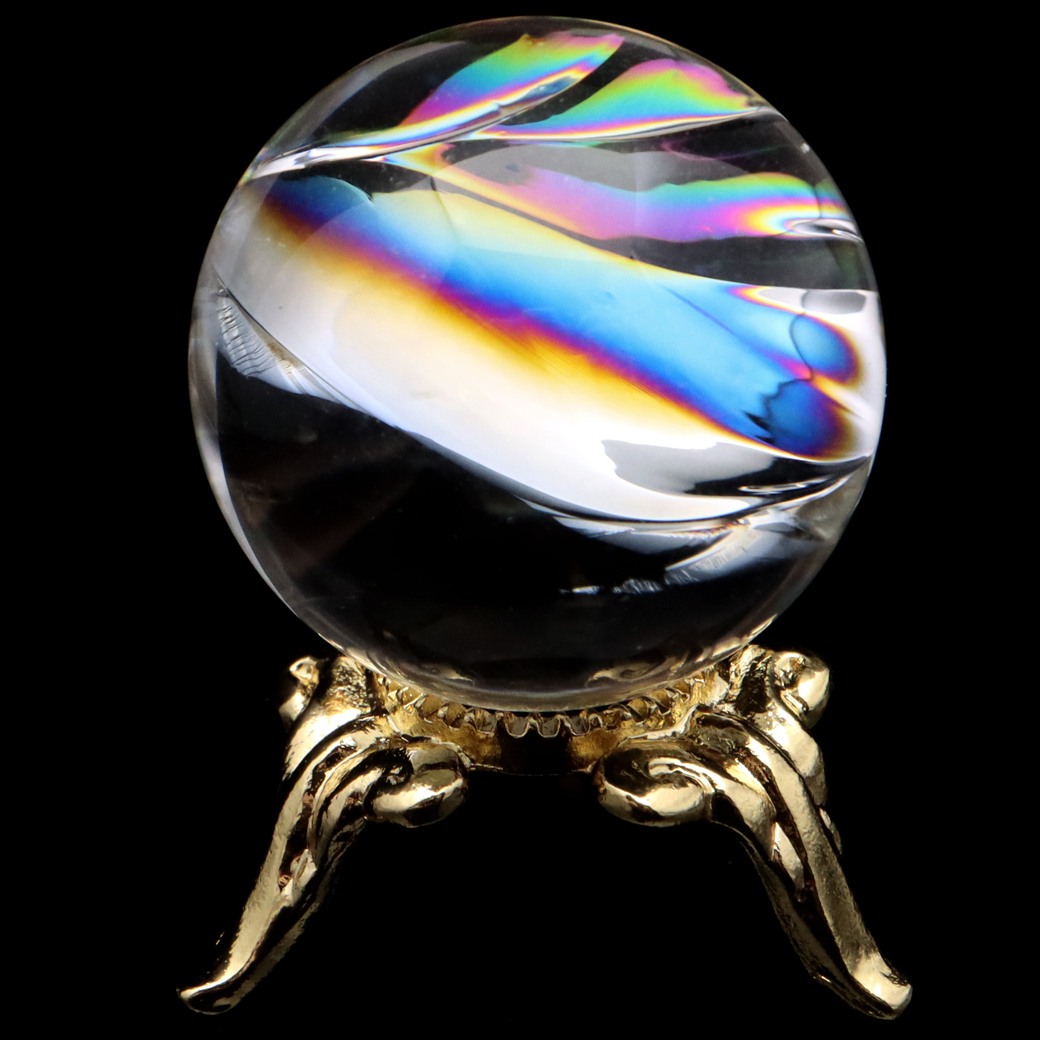 アイリスクォーツ 丸玉 水晶 虹入り 天然 台座付き レインボー パワーストーン 天然石