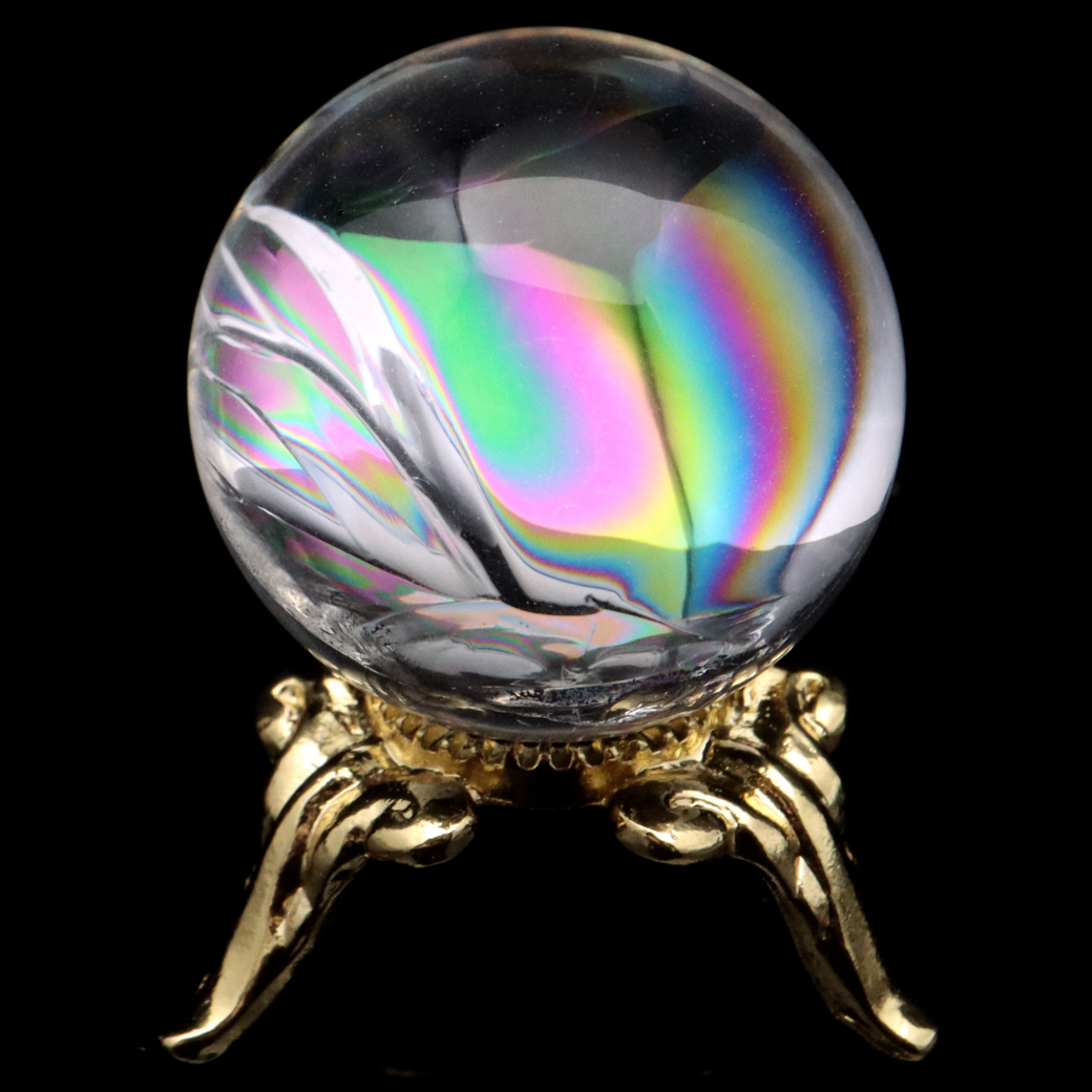 アイリスクォーツ 丸玉 水晶 虹入り 天然 台座付き レインボー パワーストーン 天然石