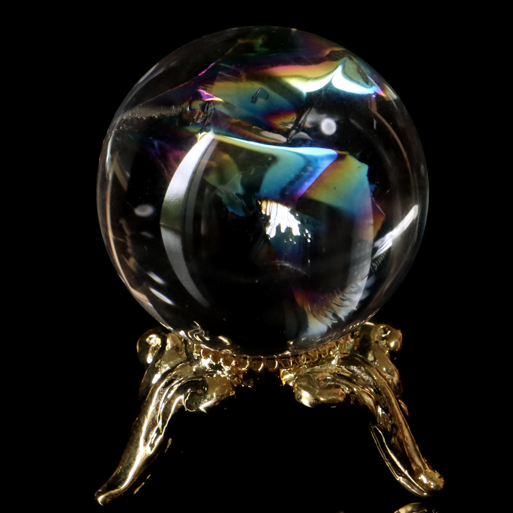 アイリスクォーツ 虹入り 天然 水晶 丸玉 台座付き レインボー パワーストーン 天然石