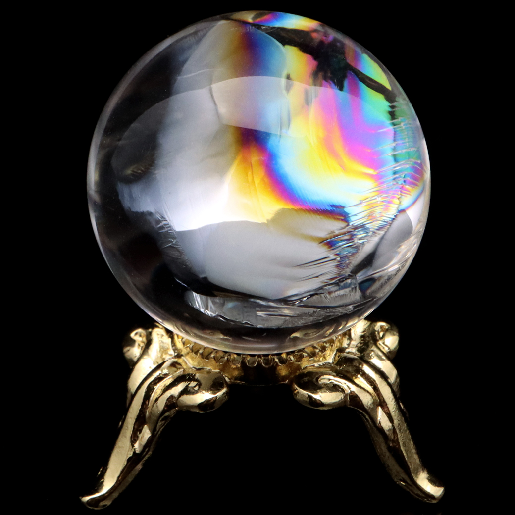 アイリスクォーツ 丸玉 水晶 虹入り 天然 台座付き レインボー パワーストーン 天然石