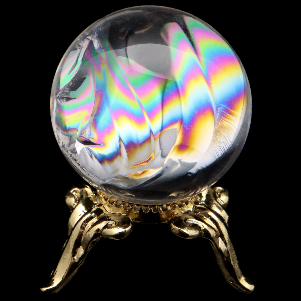 アイリスクォーツ 丸玉 水晶 虹入り 天然 台座付き レインボー パワーストーン 天然石