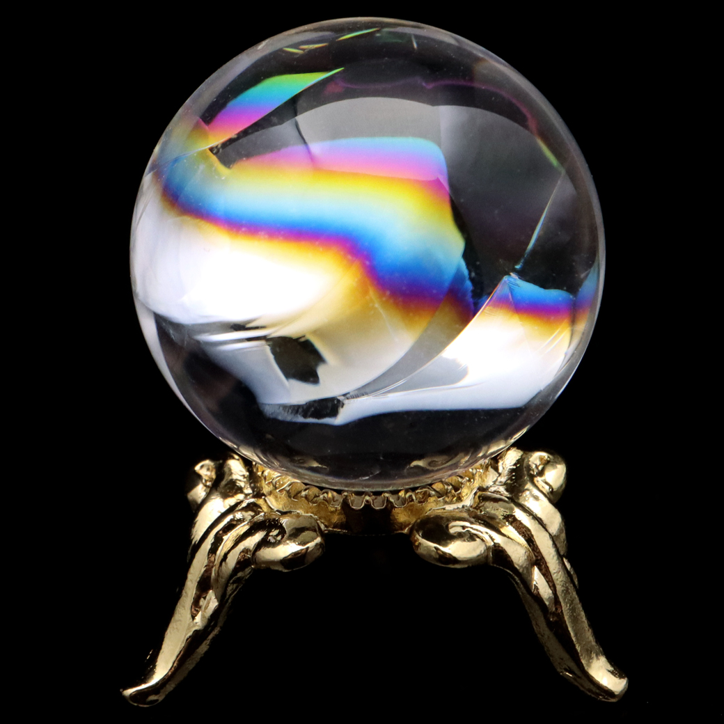 アイリスクォーツ 丸玉 水晶 虹入り 天然 台座付き レインボー パワーストーン 天然石