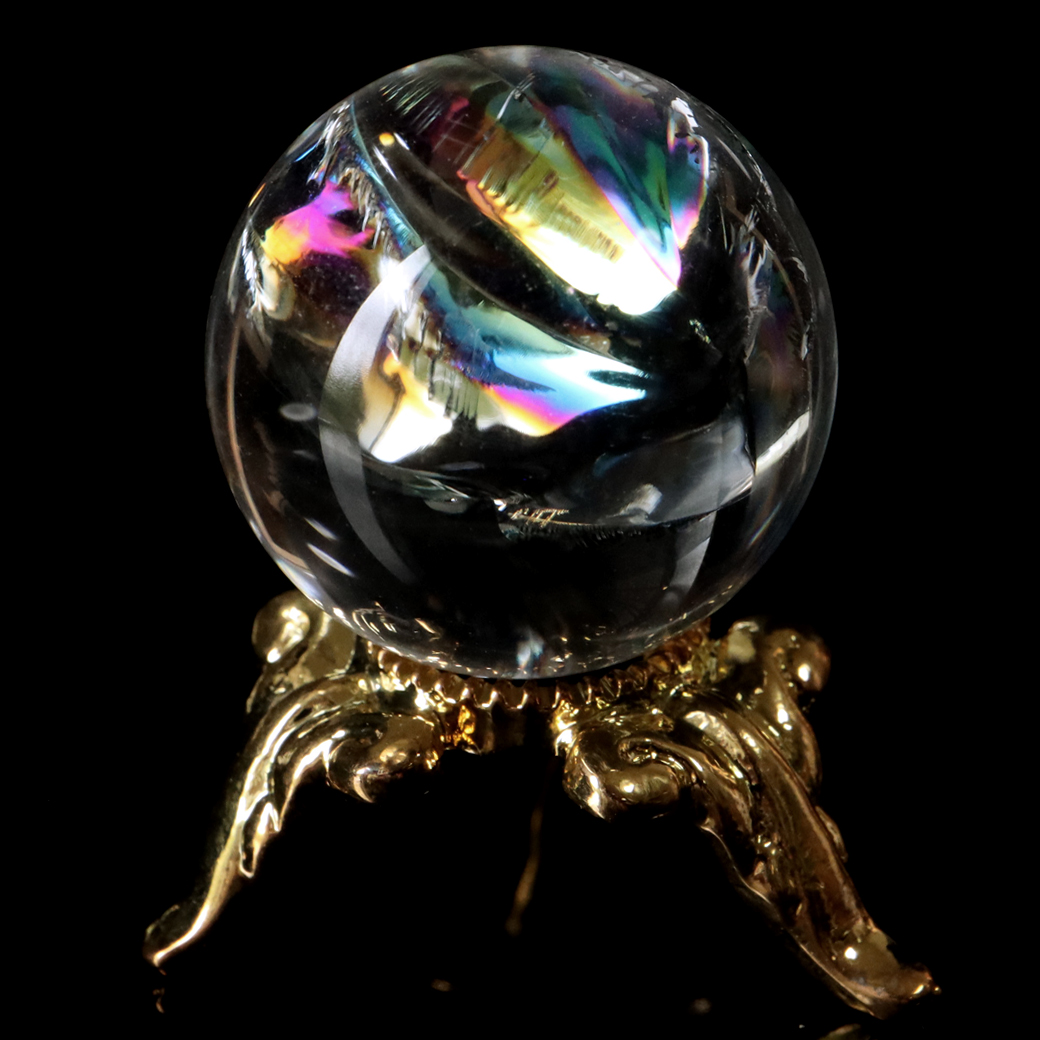 アイリスクォーツ 虹入り 天然 水晶 丸玉 台座付き レインボー パワーストーン 天然石