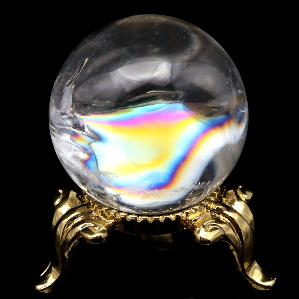 アイリスクォーツ 丸玉 水晶 虹入り AA 天然 台座付き レインボー パワーストーン 天然石 1点もの 置き物 玉 球 本物 風水