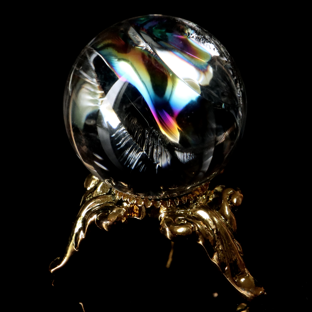 アイリスクォーツ 虹入り 天然 水晶 丸玉 台座付き レインボー パワーストーン 天然石