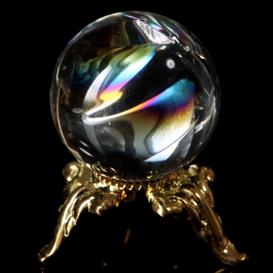 アイリスクォーツ 虹入り 天然 水晶 丸玉 台座付き レインボー パワーストーン 天然石