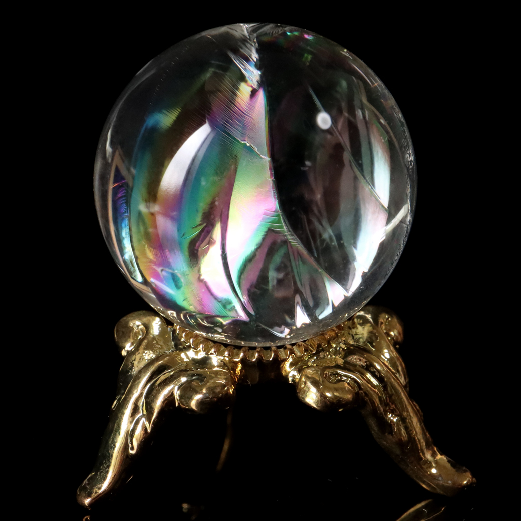 アイリスクォーツ 虹入り 天然 水晶 丸玉 台座付き レインボー パワーストーン 天然石