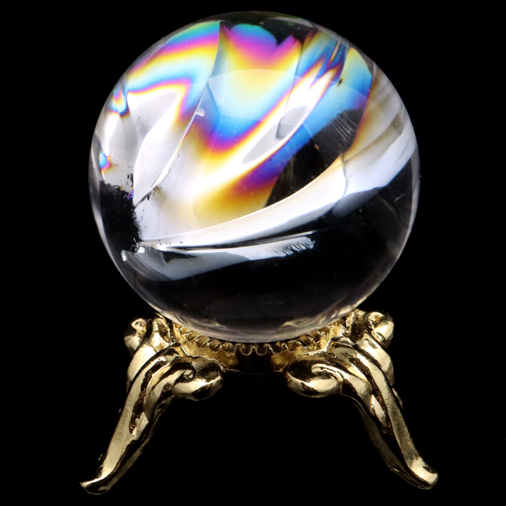 アイリスクォーツ 丸玉 水晶 虹入り 天然 台座付き レインボー パワーストーン 天然石