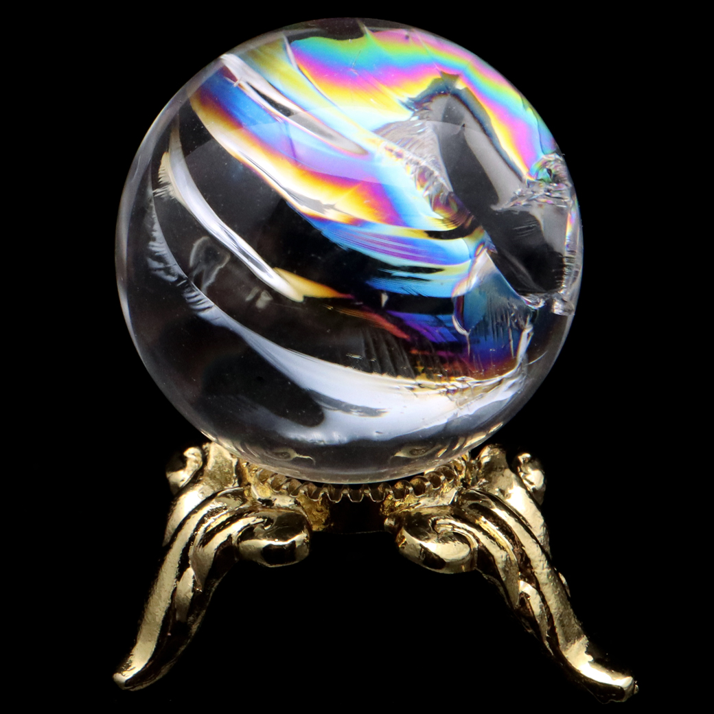 アイリスクォーツ 丸玉 水晶 虹入り 天然 台座付き レインボー パワーストーン 天然石