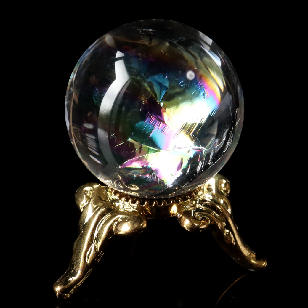アイリスクォーツ 虹入り 天然 水晶 丸玉 台座付き レインボー パワーストーン 天然石