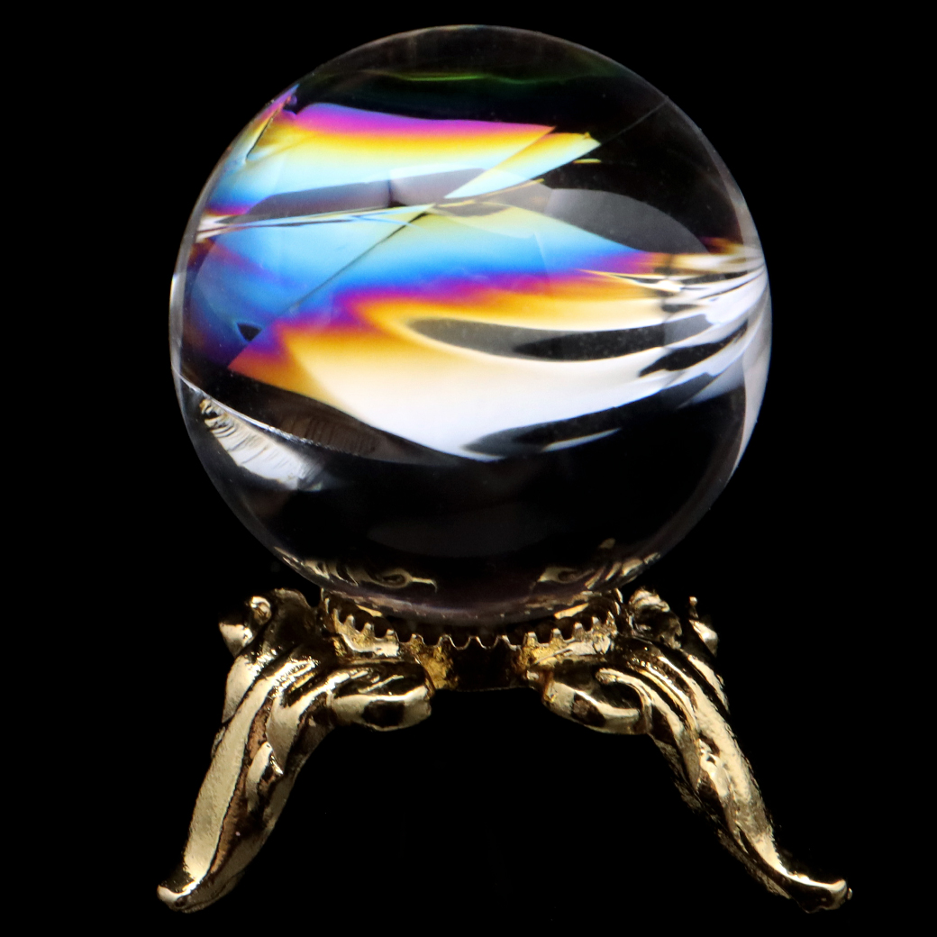 アイリスクォーツ 丸玉 水晶 虹入り 天然 台座付き レインボー パワーストーン 天然石