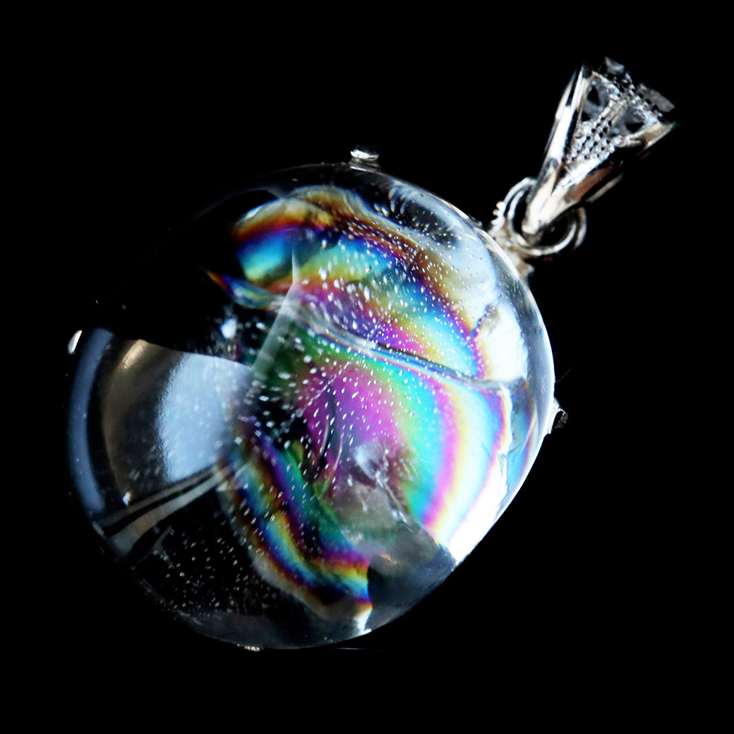 アイリスクォーツ 虹入り 水晶 ネックレス 天然石 ペンダント高品質 Silver925 チェーン付き