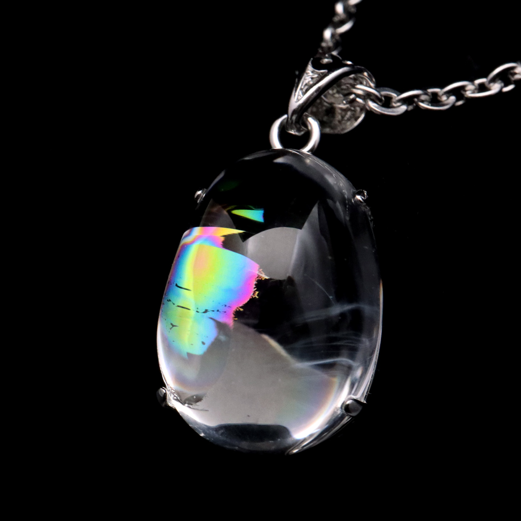 アイリスクォーツ 虹入り 水晶 ネックレス AAA 天然石 ペンダント高品質 Silver925 チェーン付き