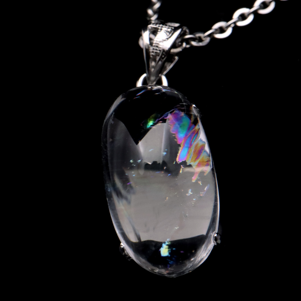 アイリスクォーツ 虹入り 水晶 ネックレス AAA 天然石 ペンダント高品質 Silver925 チェーン付き