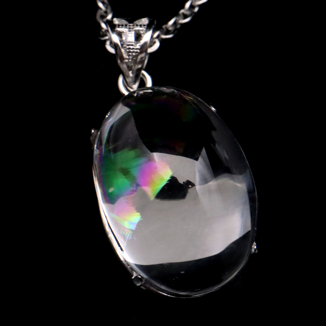アイリスクォーツ 虹入り 水晶 ネックレス AAA 天然石 ペンダント高品質 Silver925 チェーン付き