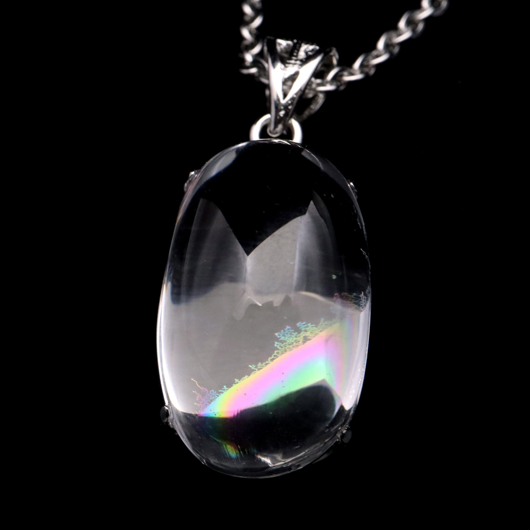 アイリスクォーツ 虹入り 水晶 ネックレス AAA 天然石 ペンダント高品質 Silver925 チェーン付き