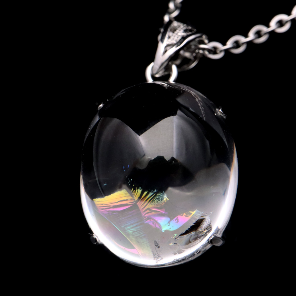 アイリスクォーツ 虹入り 水晶 ネックレス AAA 天然石 ペンダント高品質 Silver925 チェーン付き