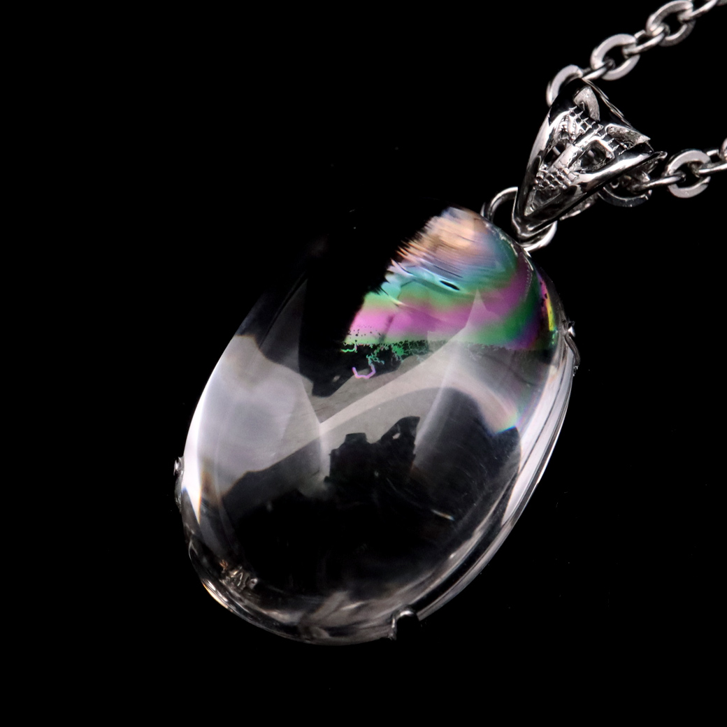 アイリスクォーツ 虹入り 水晶 ネックレス AAA 天然石 ペンダント高品質 Silver925 チェーン付き