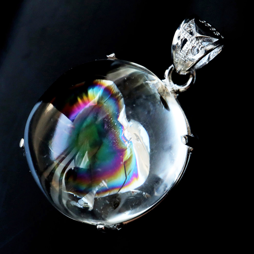 アイリスクォーツ 虹入り 水晶 ネックレス 天然石 ペンダント高品質 Silver925 チェーン付き