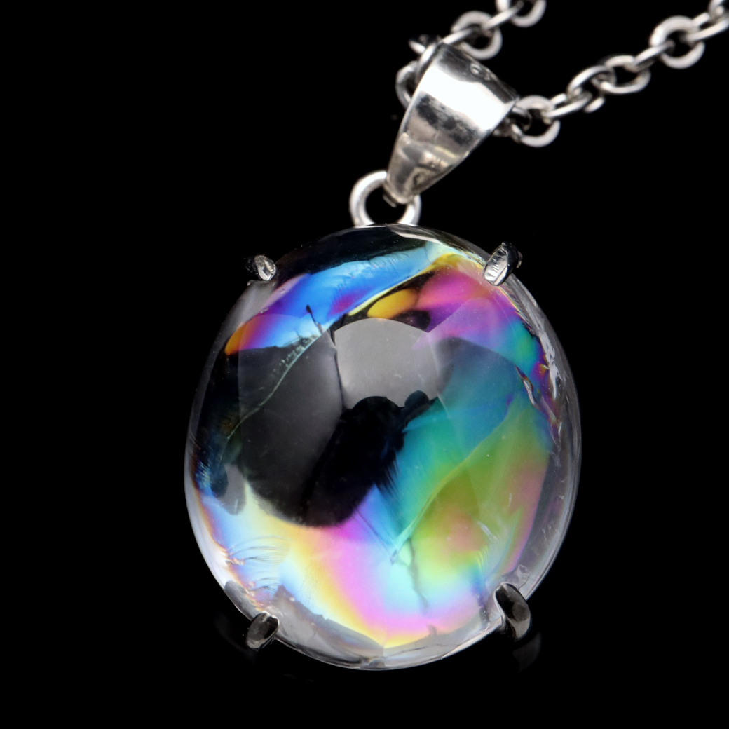 アイリスクォーツ 虹入り 水晶 ネックレス AAA 天然石 ペンダント高品質 Silver925 チェーン付き