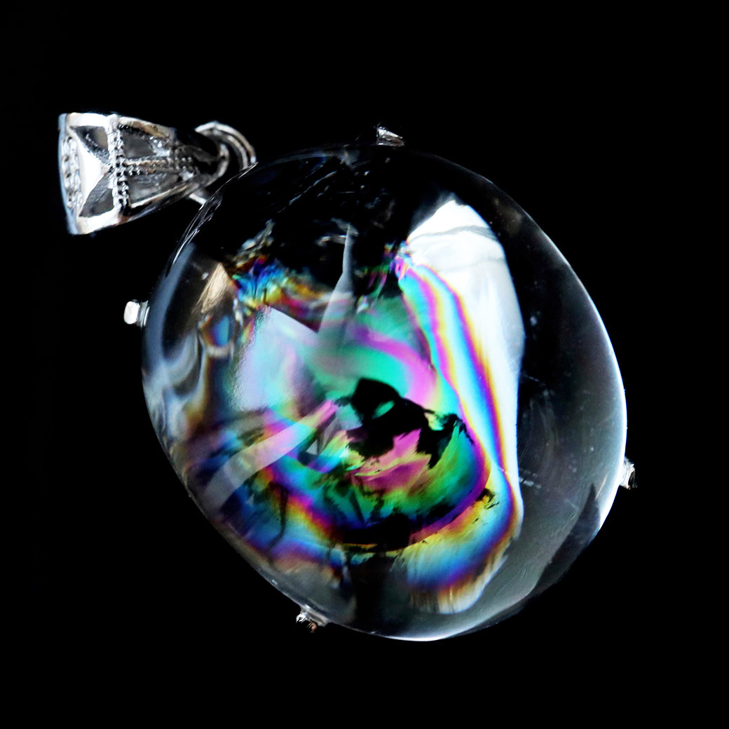 アイリスクォーツ 虹入り 水晶 ネックレス 天然石 ペンダント高品質 Silver925 チェーン付き