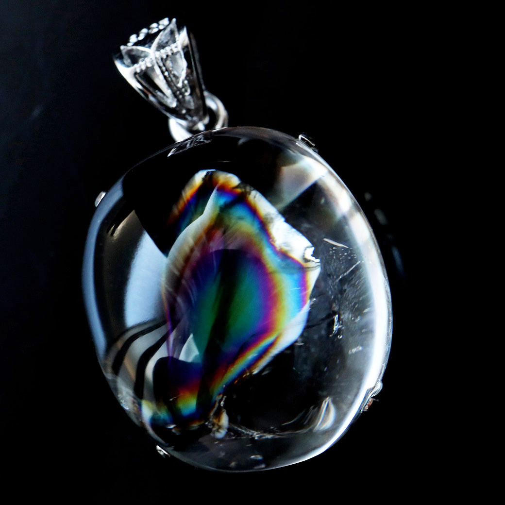 アイリスクォーツ 虹入り 水晶 ネックレス 天然石 ペンダント高品質 Silver925 チェーン付き