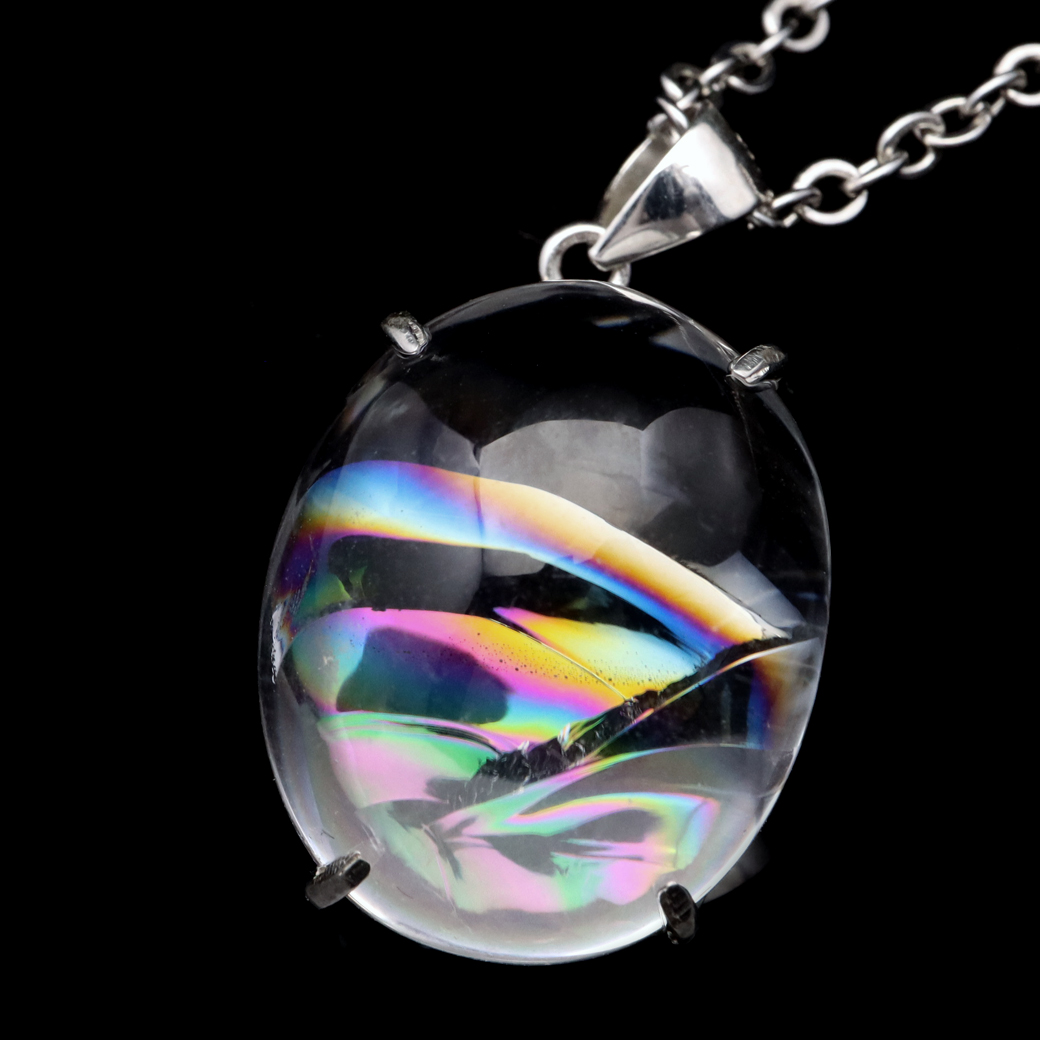 アイリスクォーツ 虹入り 水晶 ネックレス AAA 天然石 ペンダント高品質 Silver925 チェーン付き