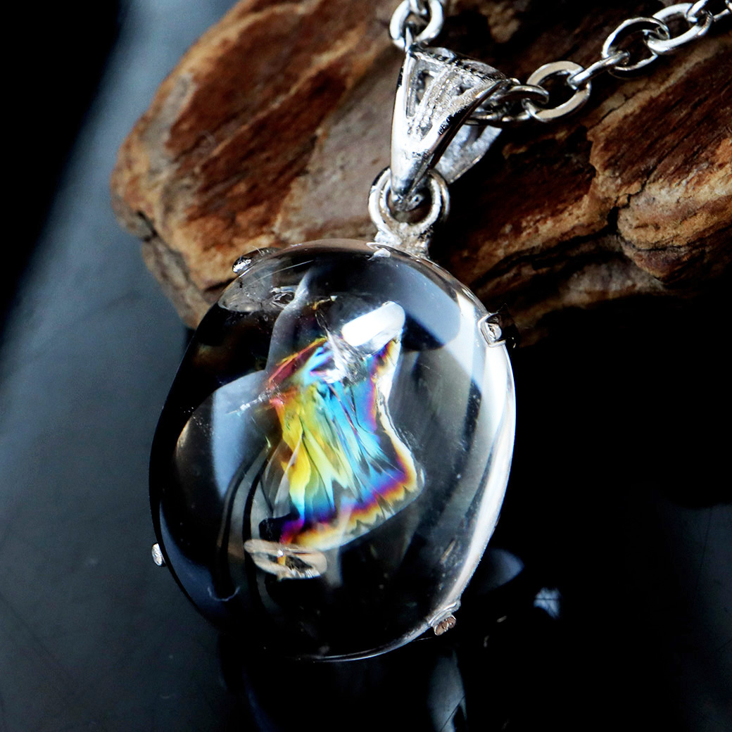 アイリスクォーツ 虹入り 水晶 ネックレス 天然石 ペンダント高品質 Silver925 チェーン付き