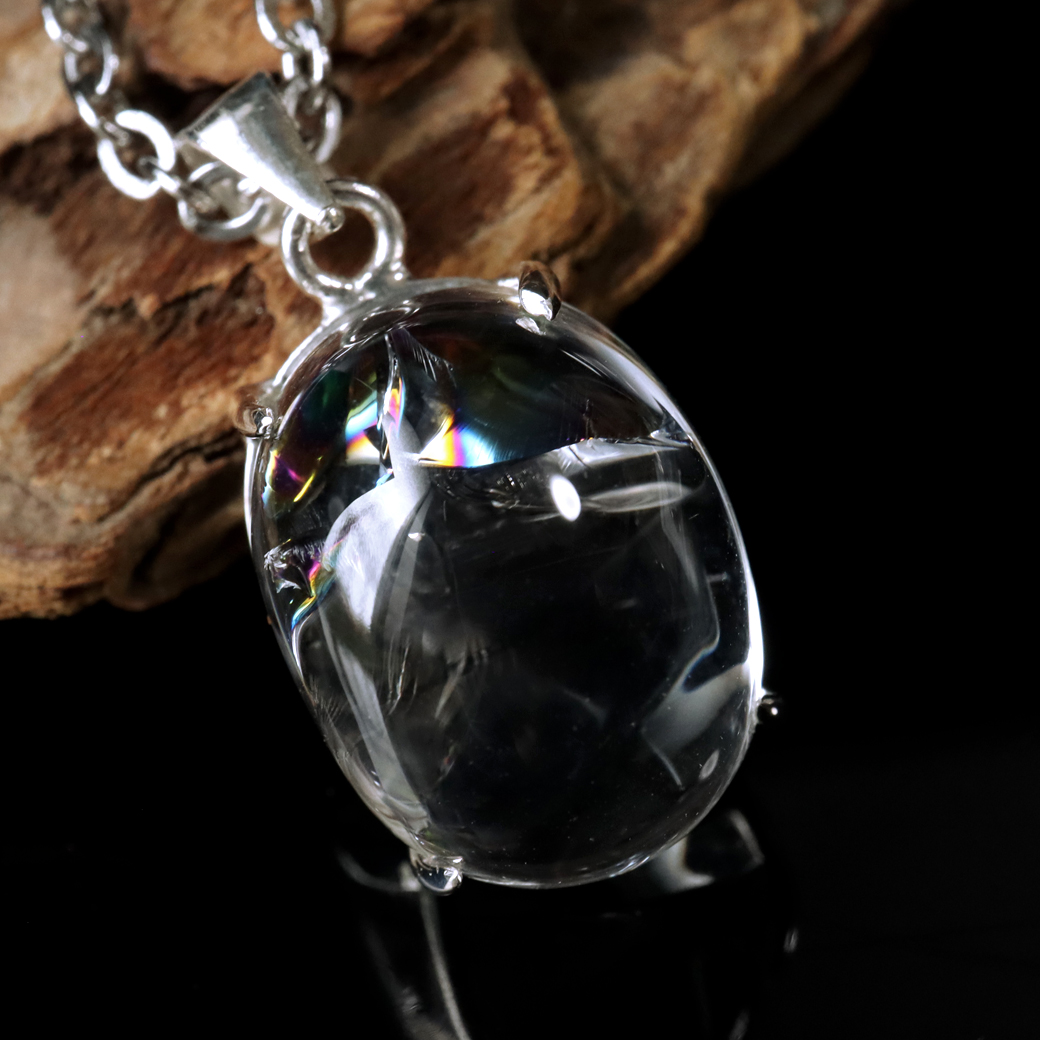 アイリスクォーツ 虹入り 水晶 ネックレス 天然石 ペンダント高品質 Silver925 チェーン付き
