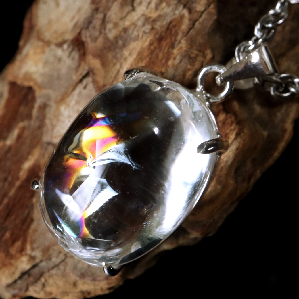 アイリスクォーツ 虹入り 水晶 ネックレス 天然石 ペンダント高品質 Silver925 チェーン付き