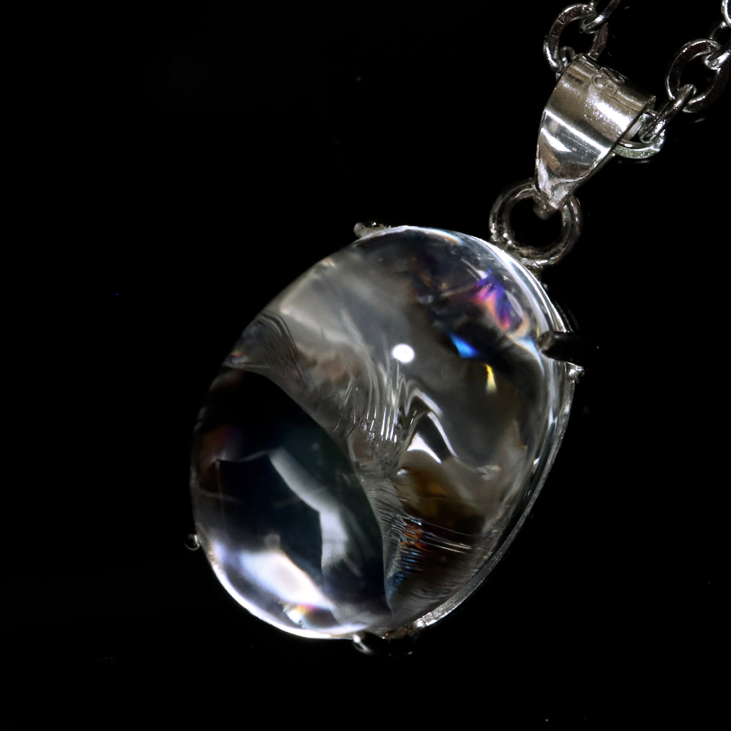 アイリスクォーツ 虹入り 水晶 ネックレス 天然石 ペンダント高品質 Silver925 チェーン付き