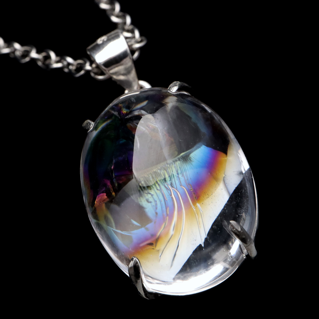 アイリスクォーツ 虹入り 水晶 ネックレス AAA 天然石 ペンダント高品質 Silver925 チェーン付き