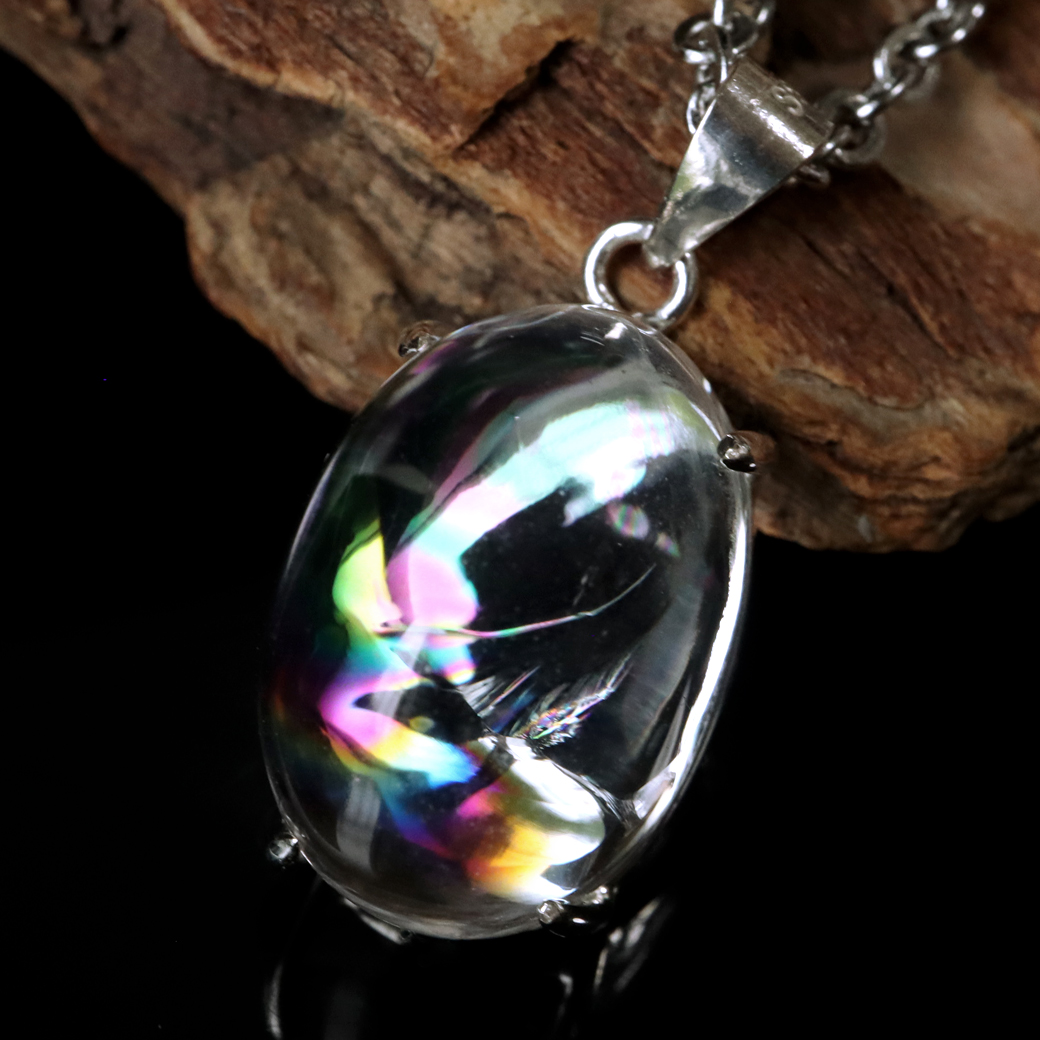 アイリスクォーツ 虹入り 水晶 ネックレス 天然石 ペンダント高品質 Silver925 チェーン付き