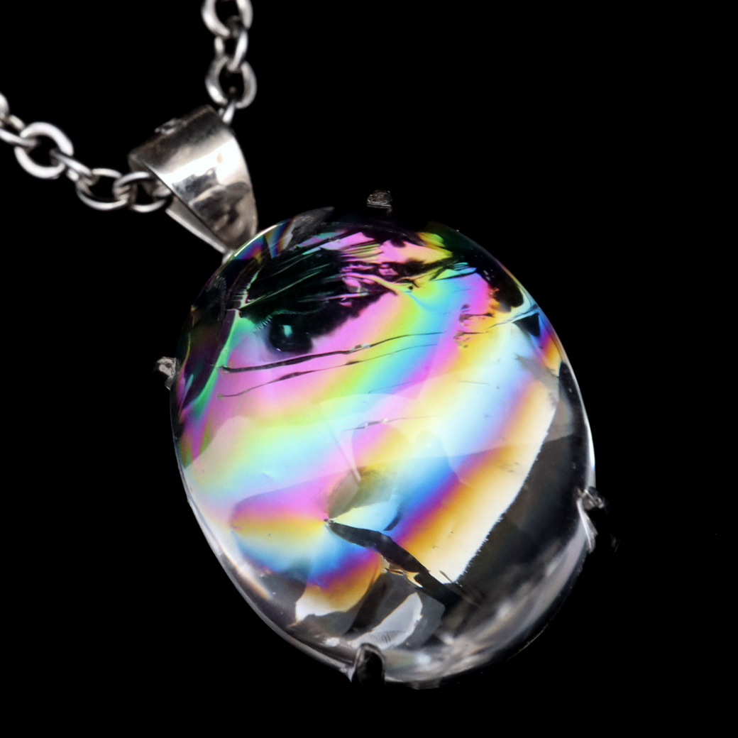 アイリスクォーツ 虹入り 水晶 ネックレス AAA 天然石 ペンダント高品質 Silver925 チェーン付き