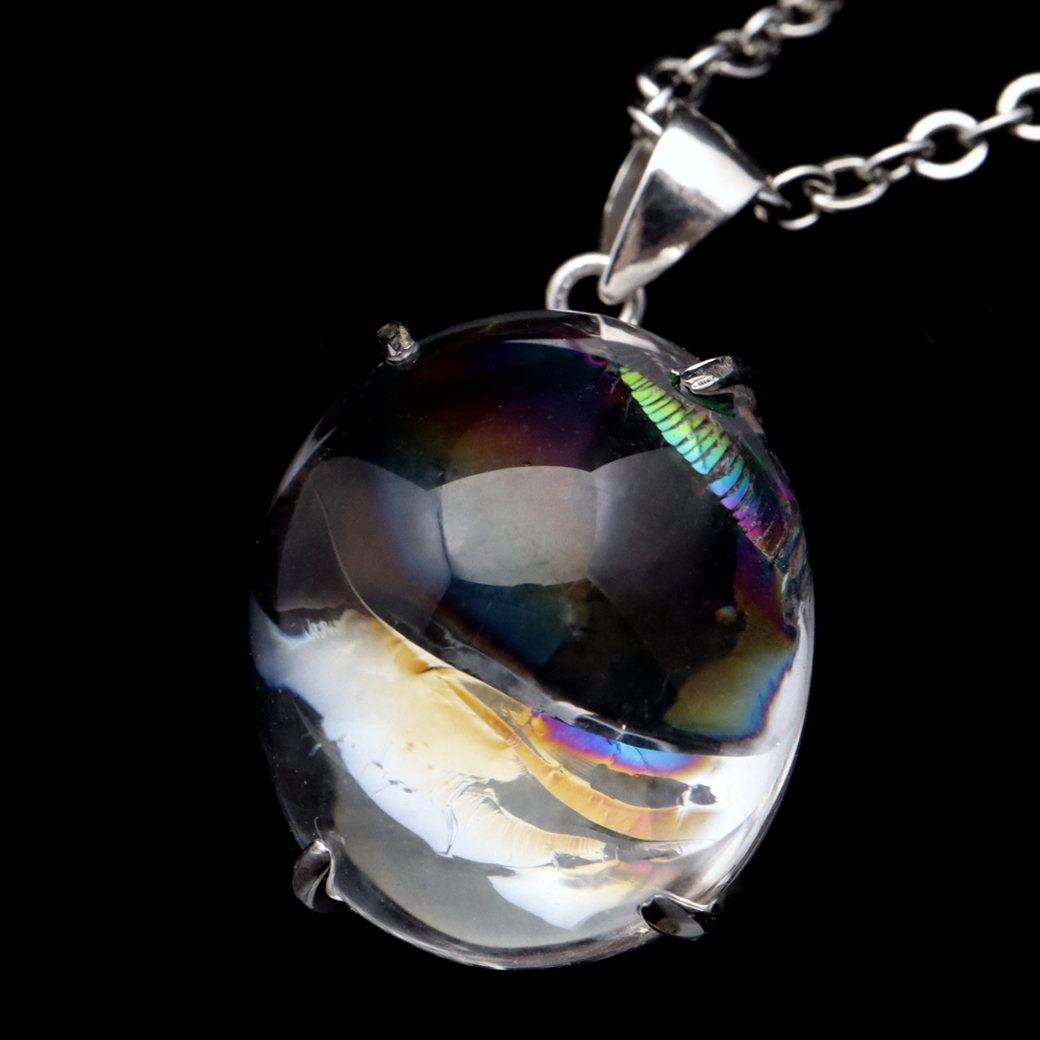 アイリスクォーツ 虹入り 水晶 ネックレス AAA 天然石 ペンダント高品質 Silver925 チェーン付き