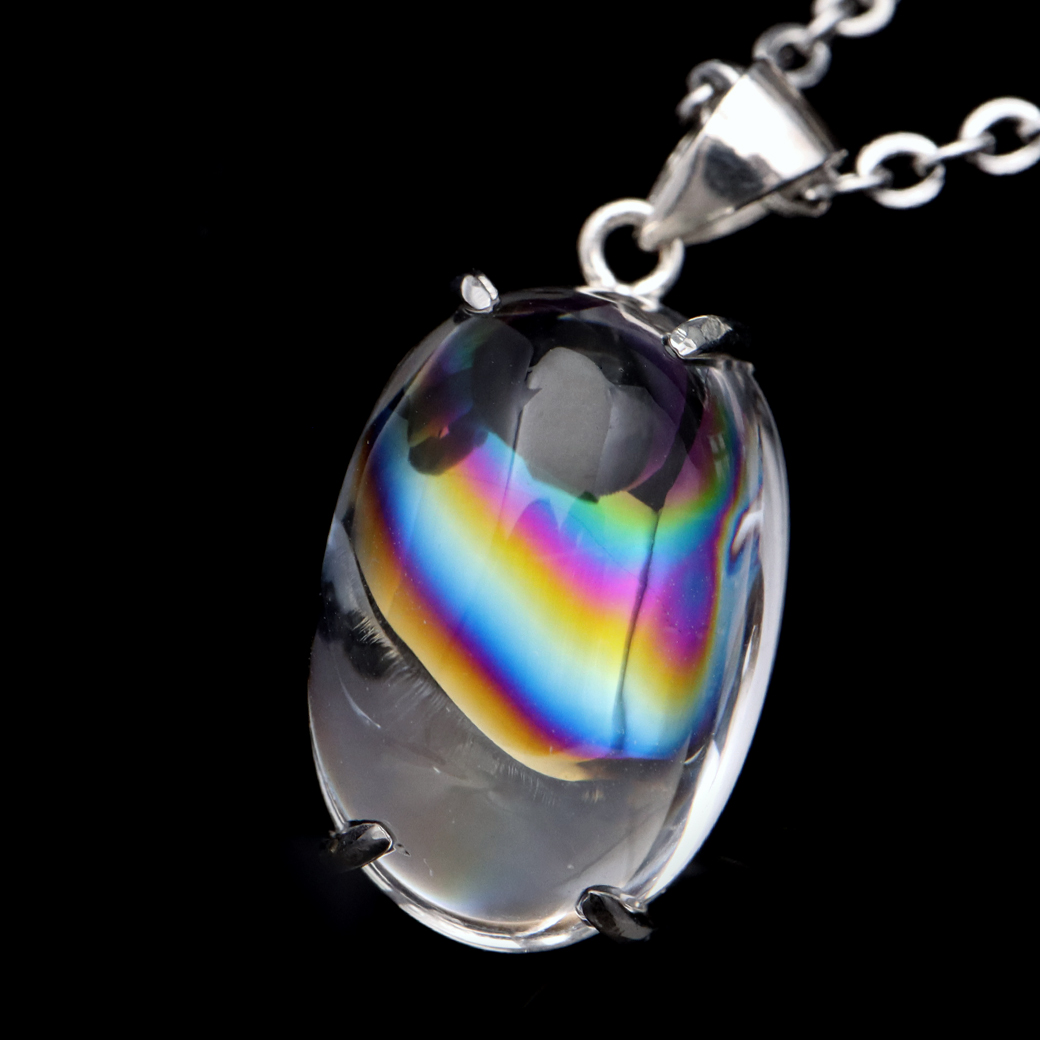 アイリスクォーツ 虹入り 水晶 ネックレス AAA 天然石 ペンダント高品質 Silver925 チェーン付き