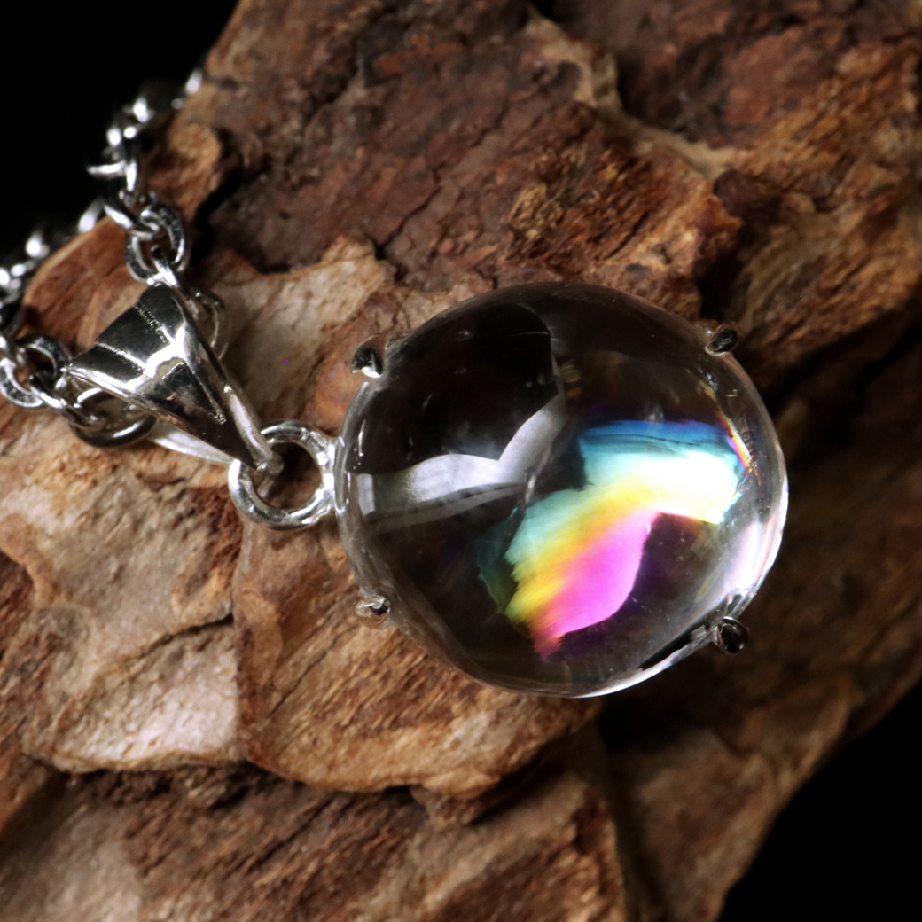 アイリスクォーツ 虹入り 水晶 ネックレス 天然石 ペンダント高品質 Silver925 チェーン付き