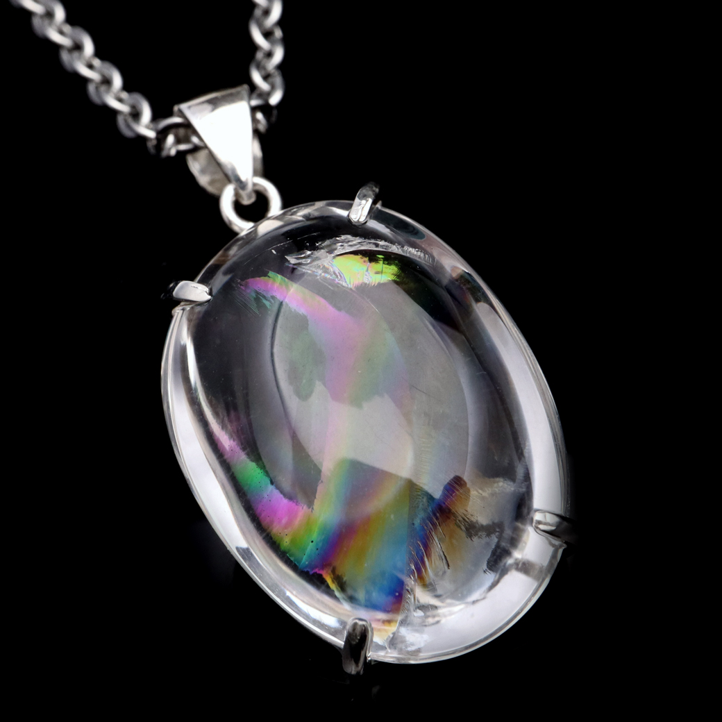 アイリスクォーツ 虹入り 水晶 ネックレス AAA 天然石 ペンダント高品質 Silver925 チェーン付き