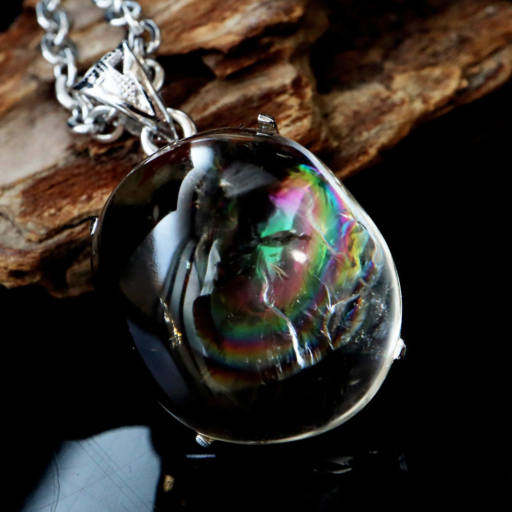 アイリスクォーツ 虹入り 水晶 ネックレス 天然石 ペンダント高品質 Silver925 チェーン付き