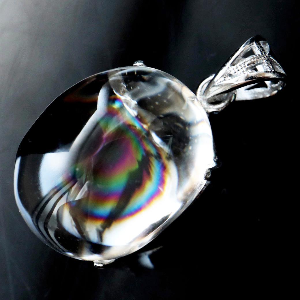 アイリスクォーツ 虹入り 水晶 ネックレス 天然石 ペンダント高品質 Silver925 チェーン付き