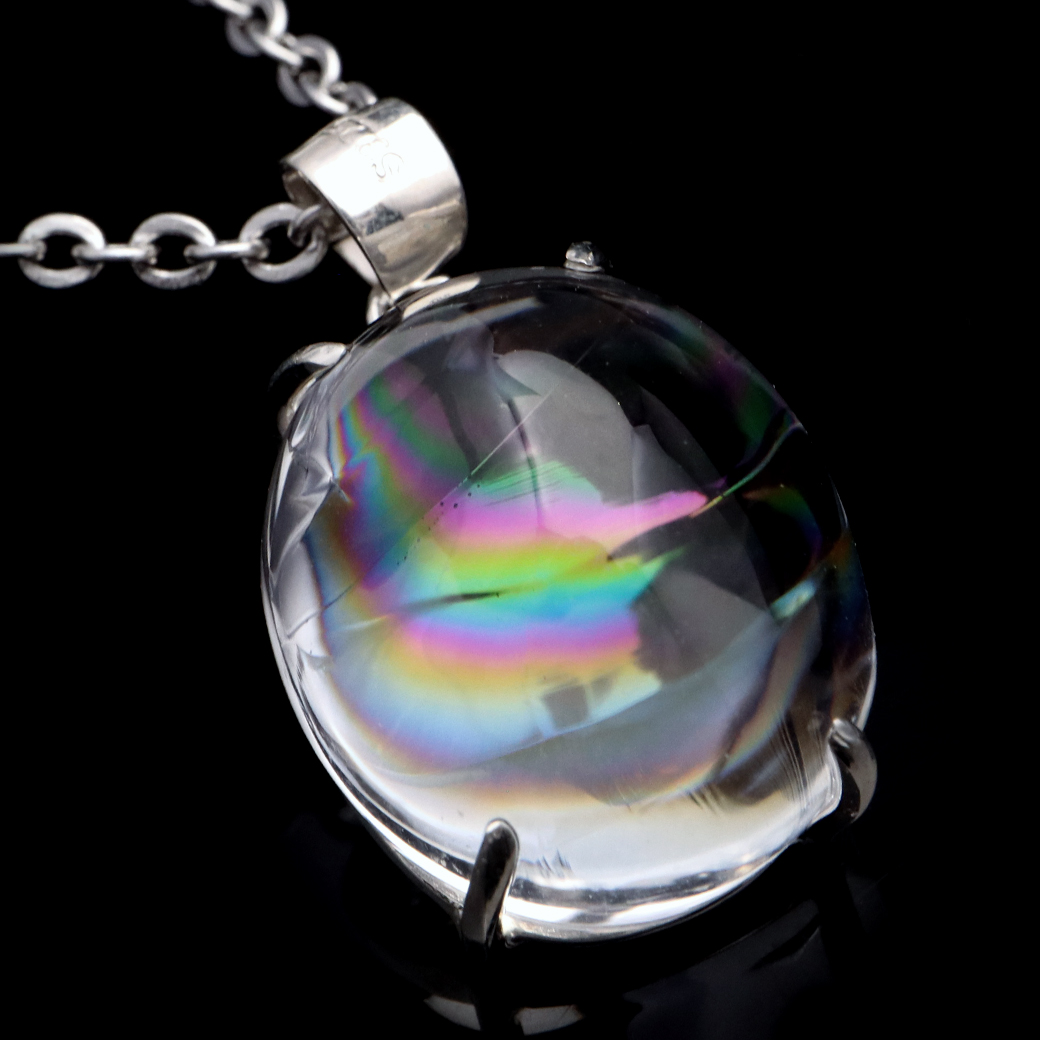アイリスクォーツ 虹入り 水晶 ネックレス AAA 天然石 ペンダント高品質 Silver925 チェーン付き