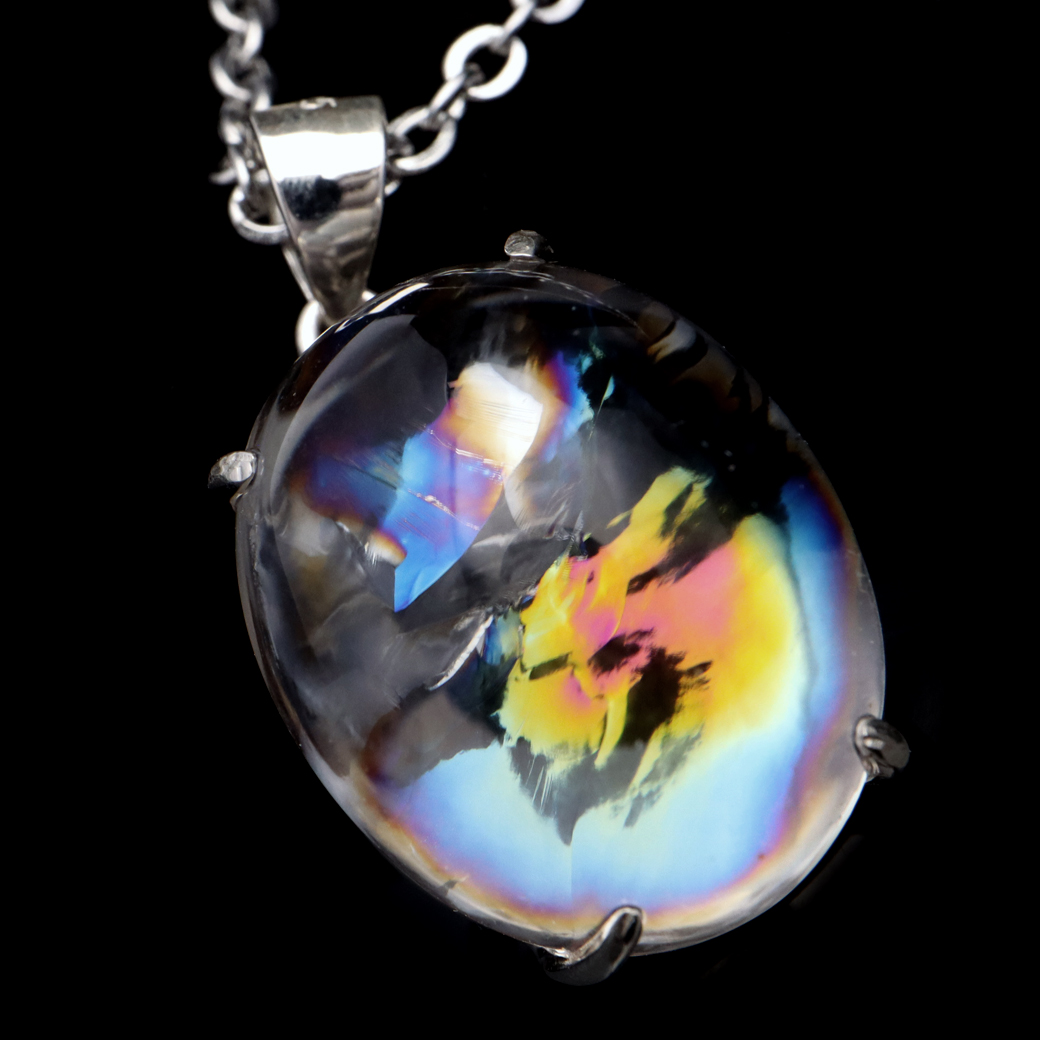 アイリスクォーツ 虹入り 水晶 ネックレス AAA 天然石 ペンダント高品質 Silver925 チェーン付き