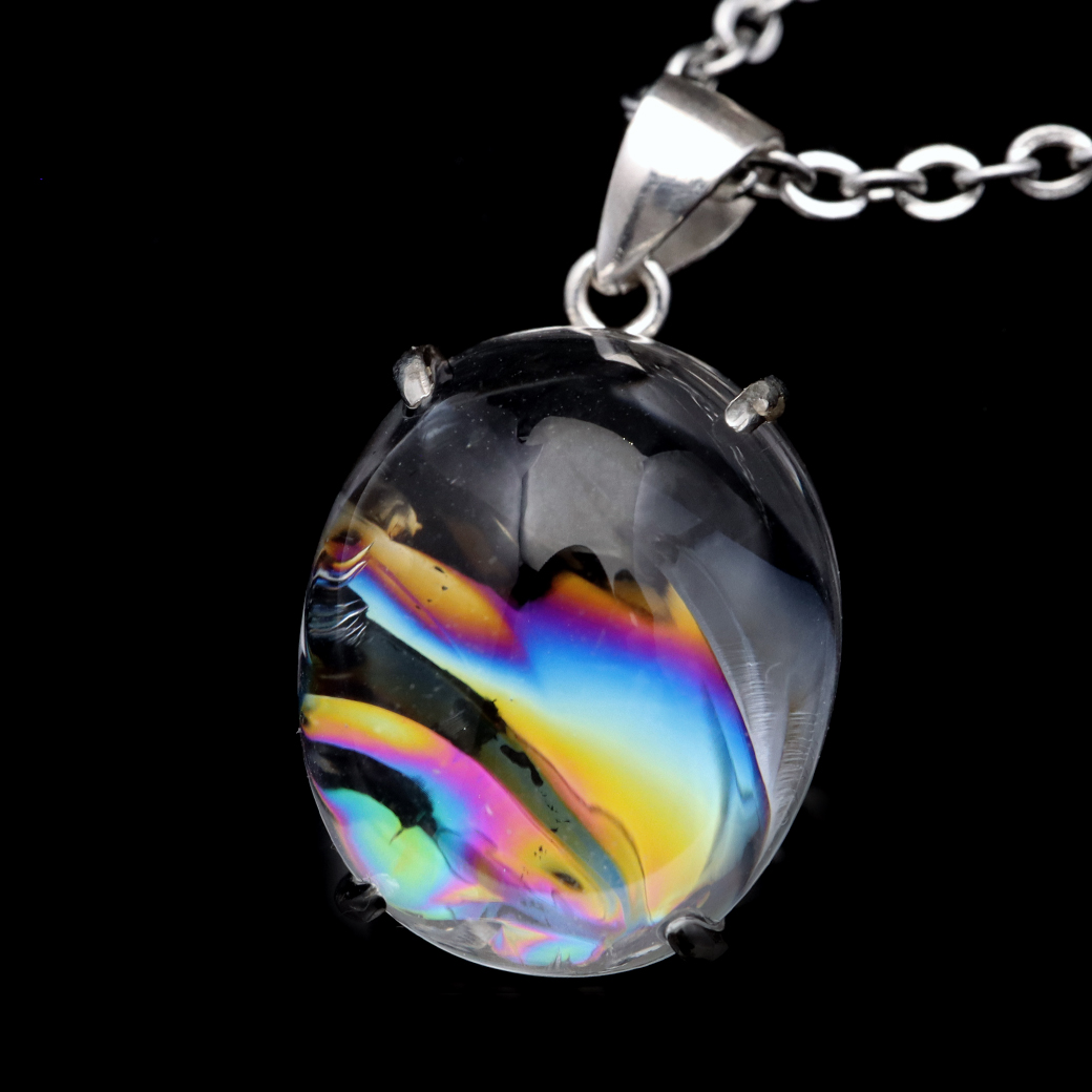 アイリスクォーツ 虹入り 水晶 ネックレス AAA 天然石 ペンダント高品質 Silver925 チェーン付き