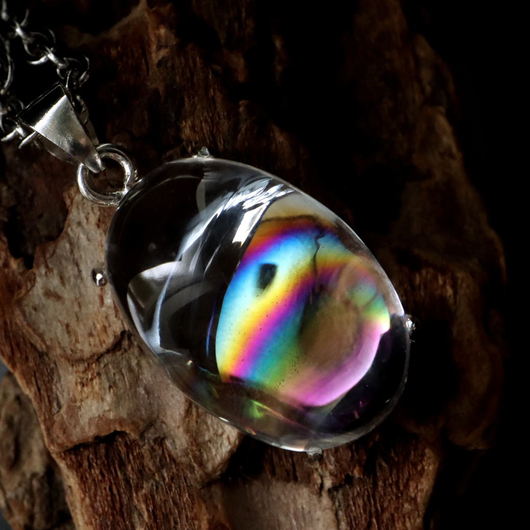 アイリスクォーツ 虹入り 水晶 ネックレス 天然石 ペンダント高品質 Silver925 チェーン付き