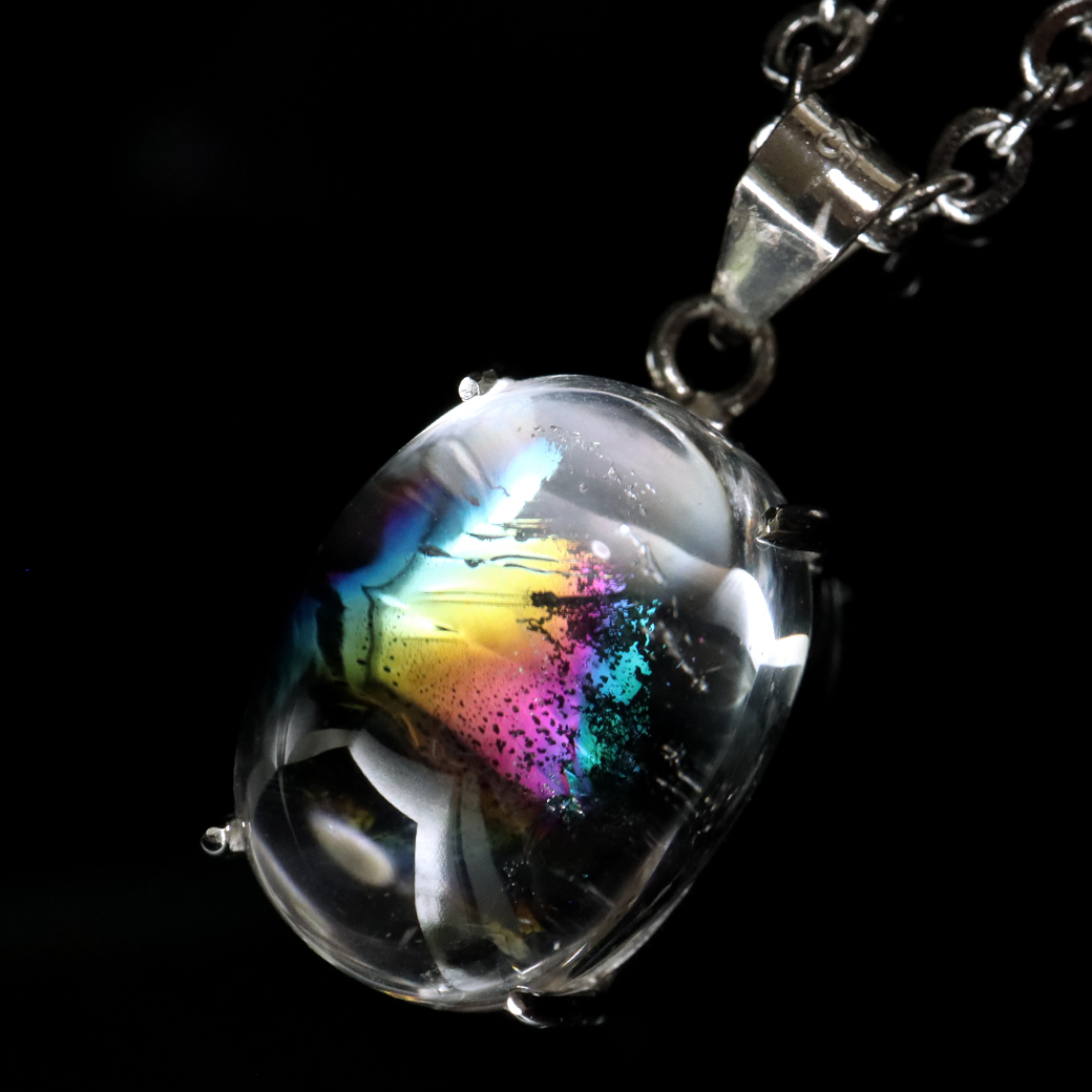 アイリスクォーツ 虹入り 水晶 ネックレス 天然石 ペンダント高品質 Silver925 チェーン付き