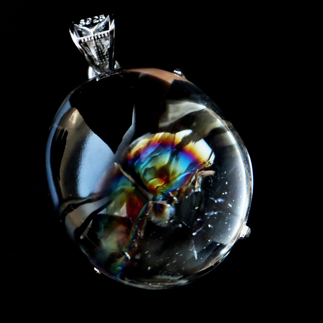 アイリスクォーツ 虹入り 水晶 ネックレス 天然石 ペンダント高品質 Silver925 チェーン付き