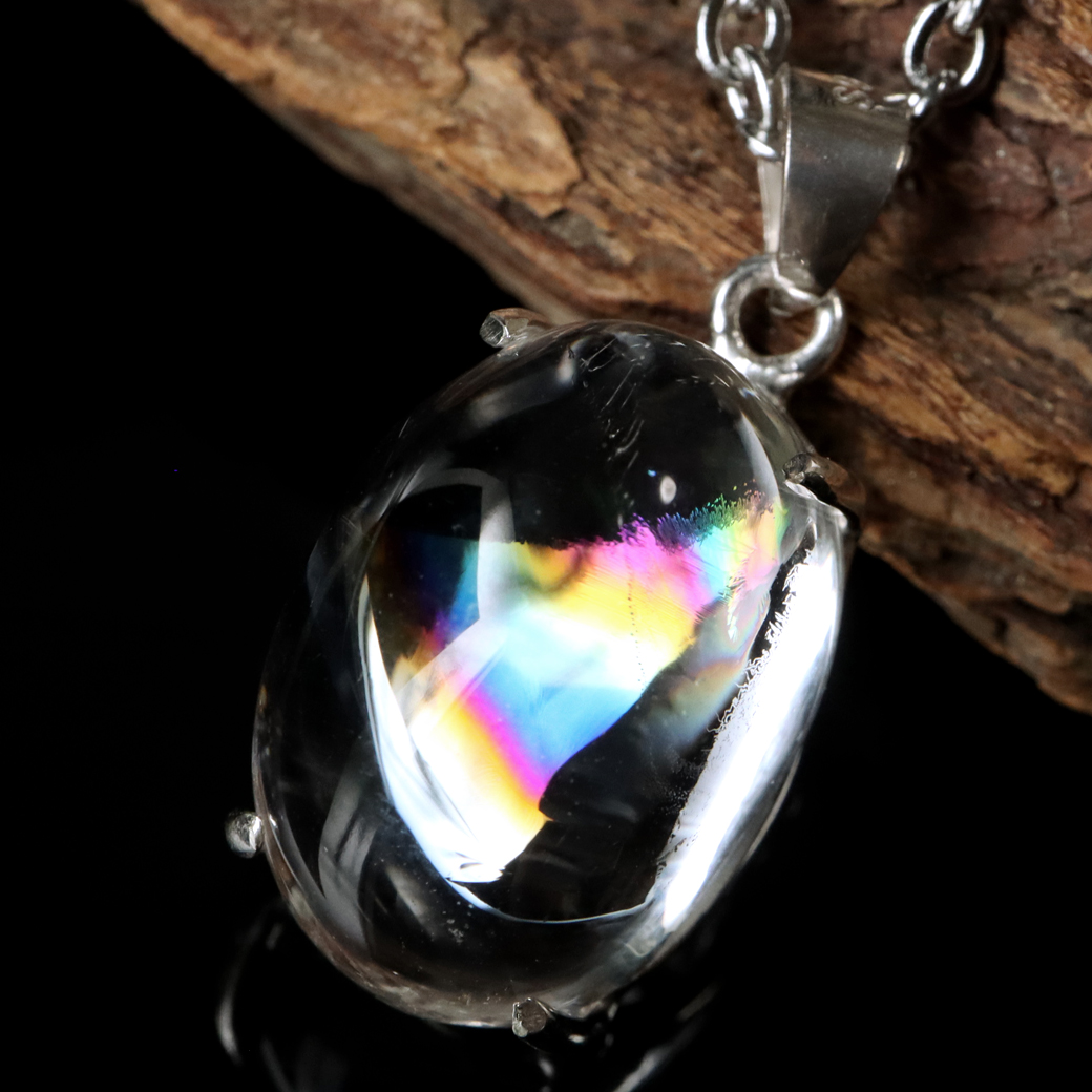 アイリスクォーツ 虹入り 水晶 ネックレス 天然石 ペンダント高品質 Silver925 チェーン付き