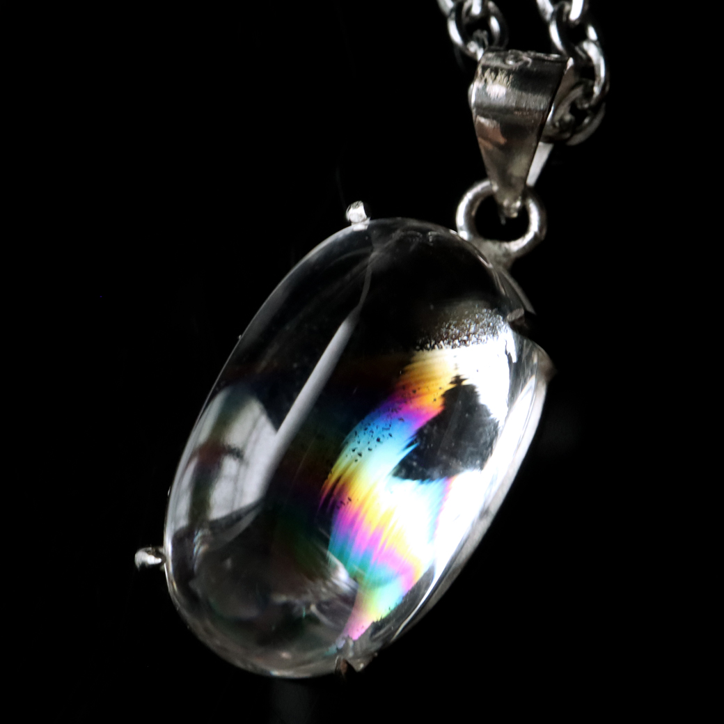 アイリスクォーツ 虹入り 水晶 ネックレス 天然石 ペンダント高品質 Silver925 チェーン付き
