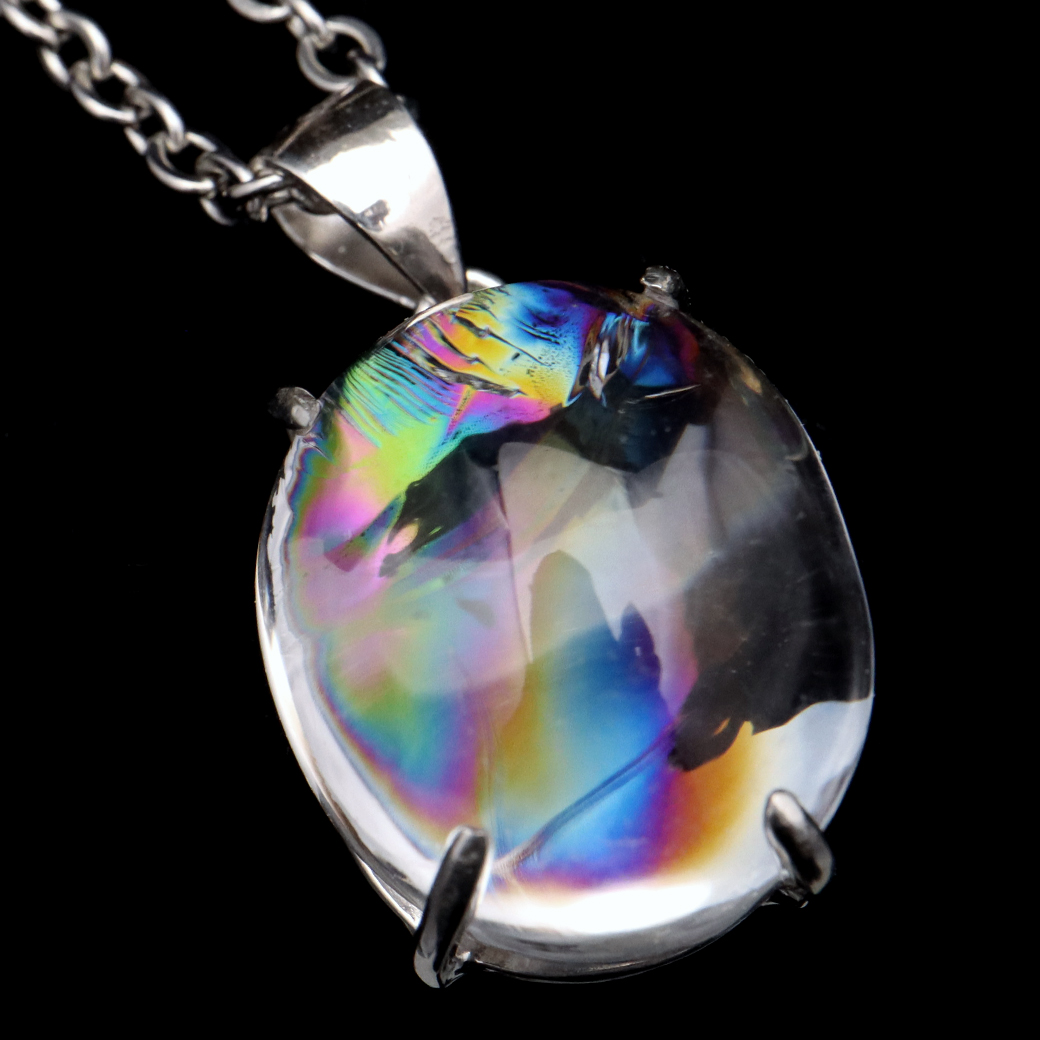 アイリスクォーツ 虹入り 水晶 ネックレス AAA 天然石 ペンダント高品質 Silver925 チェーン付き